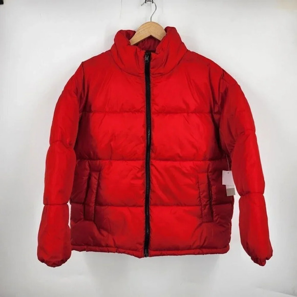 BP Nordstrom Puffer Warm Oversized Long Sleeve Jacket in Red Goji Size S NWT - Picture 1 of 11